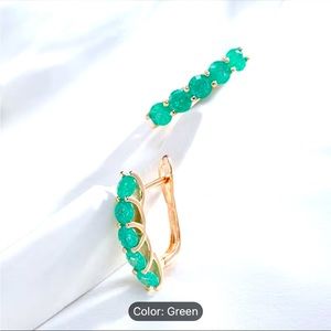 Green Zircon Decor Hoop Earrings Bohemian Elegant Style Copper 18K Gold Plated